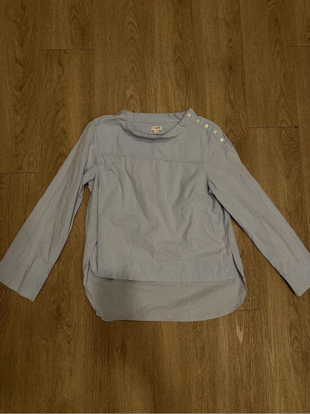 Classic Light Blue Stripe Women’s Size 12 Top with Button Shoulder